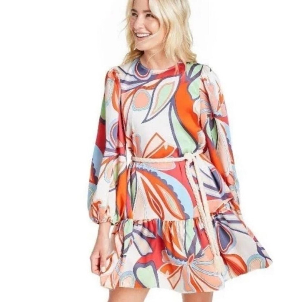 Alexis For Target Dress Mixed Floral Long Sleeve Rope
Belt Tiered NWT XS